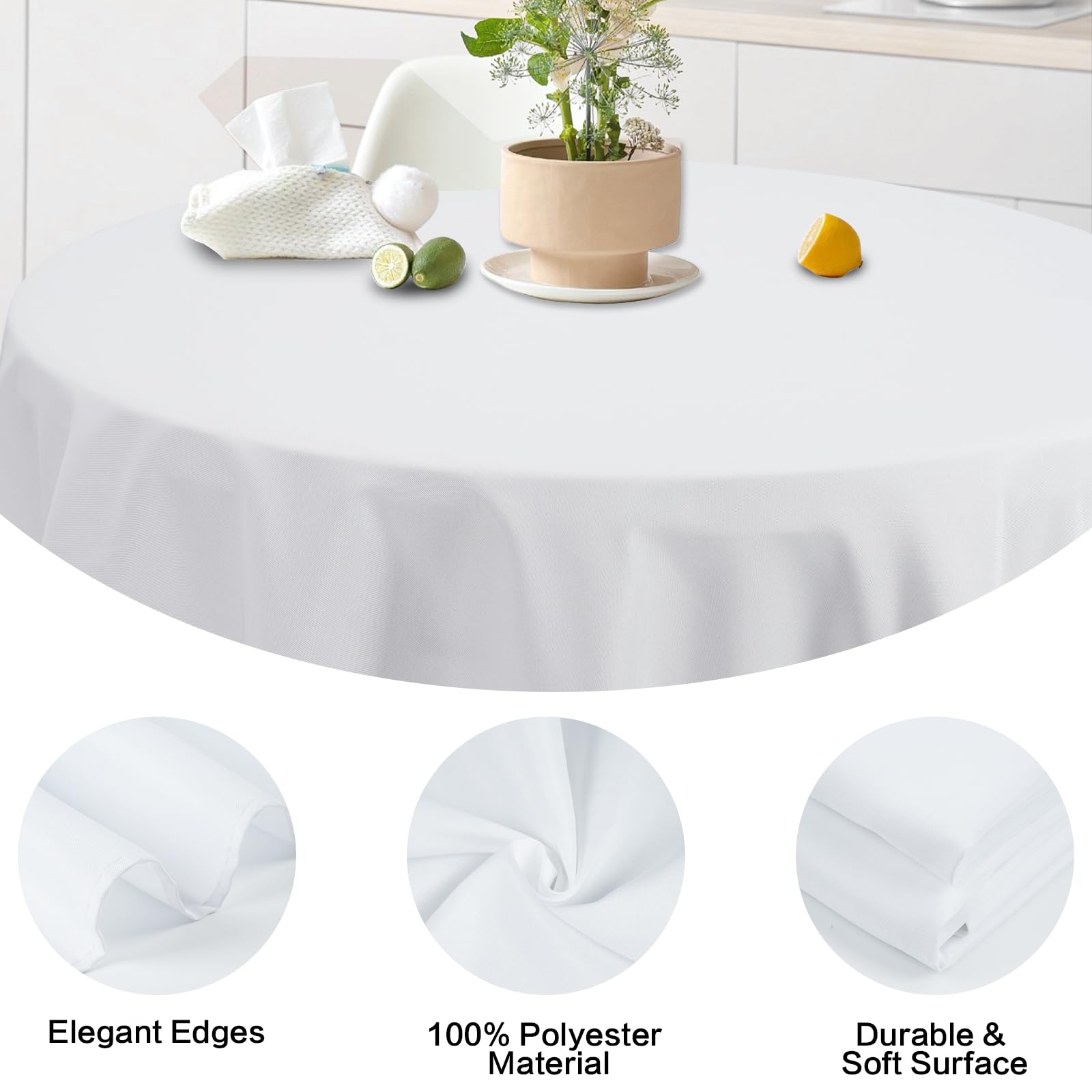 Gfcc 48 Inch Round Tablecloth - Round Polyester Tablecloth Round Table Cover Table Cloth For Event Wedding Birthday Party Banque